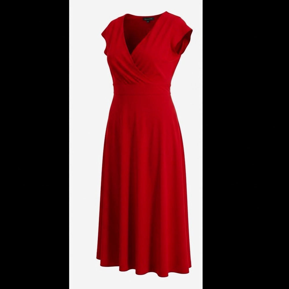 Vintage Brooks Brothers Womens Red V-Neck Short Sleeve Midi Fit & Flare Dress L